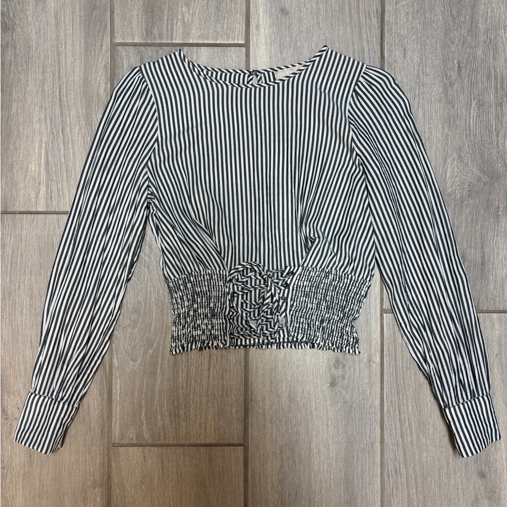 GB Green & White Striped Corset Long Sleeve Top Size Small